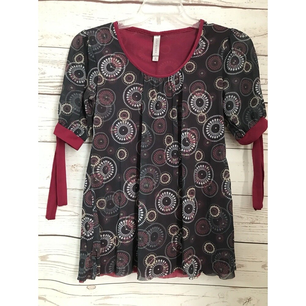LUCY + FIONA Top Maternity Women's Sz M Nylon Mesh Knit Scoop Neck Boho